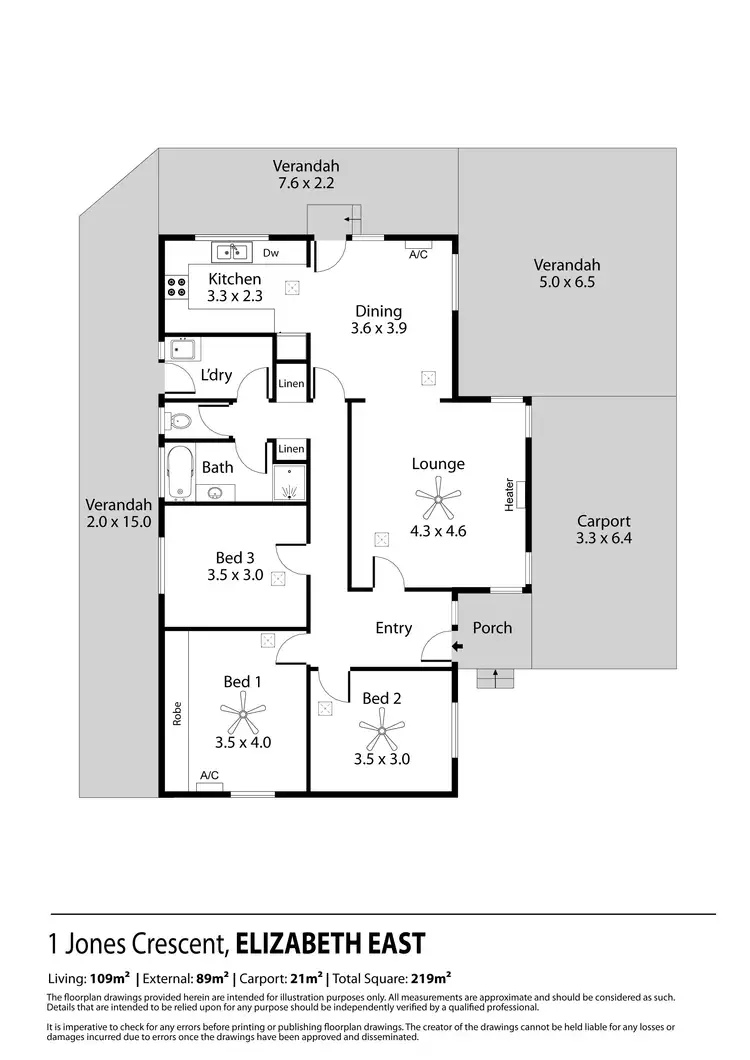 Floorplan of Homely house listing, 1 Jones Crescent, Elizabeth East SA 5112
