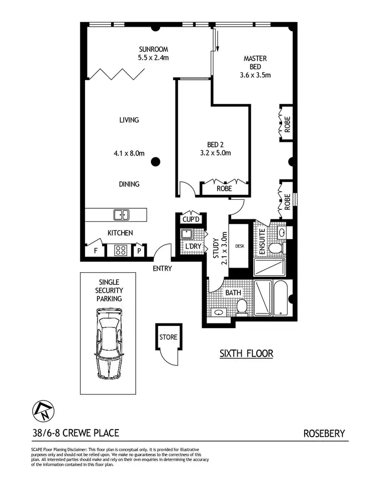 Floorplan of Homely apartment listing, 38/8 Crewe Place, Rosebery NSW 2018