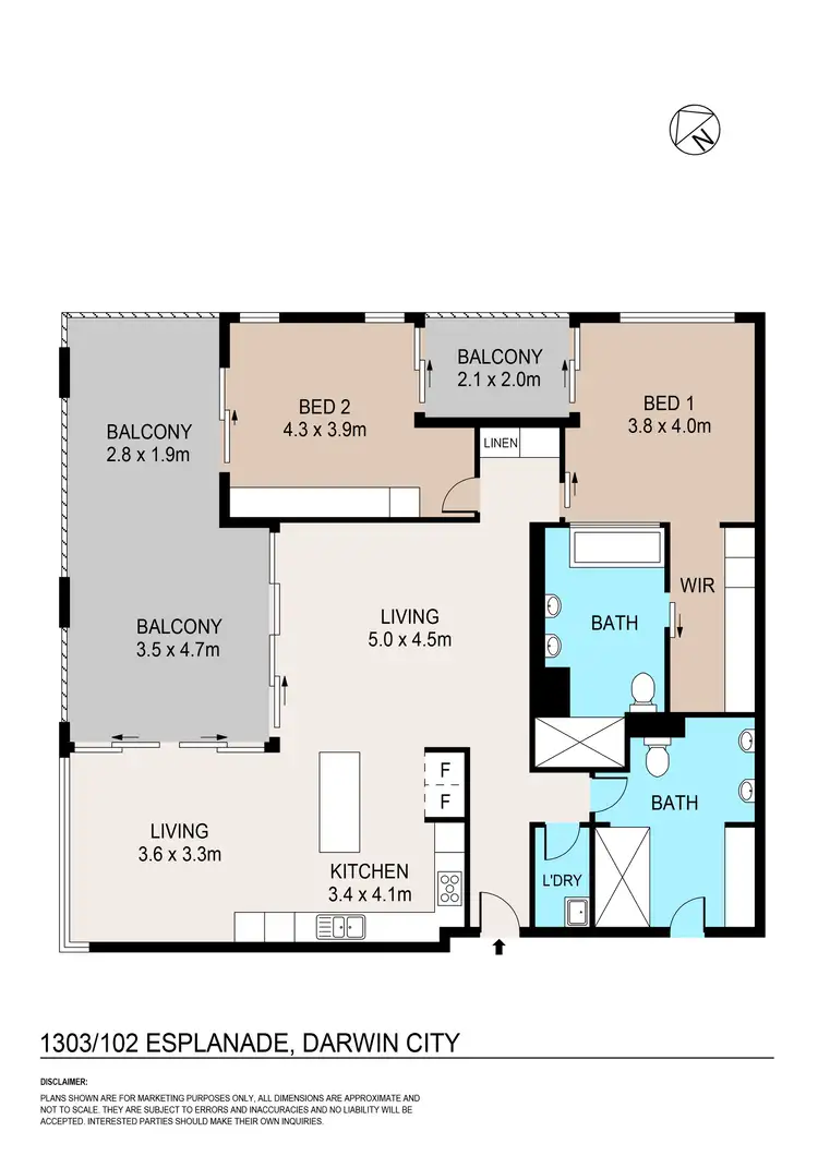 Floorplan of Homely unit listing, 1303/102 Esplanade, Darwin City NT 800