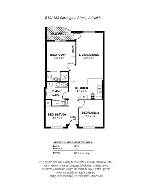 Floorplan of Homely apartment listing, 19B/188 Carrington Street, Adelaide SA 5000