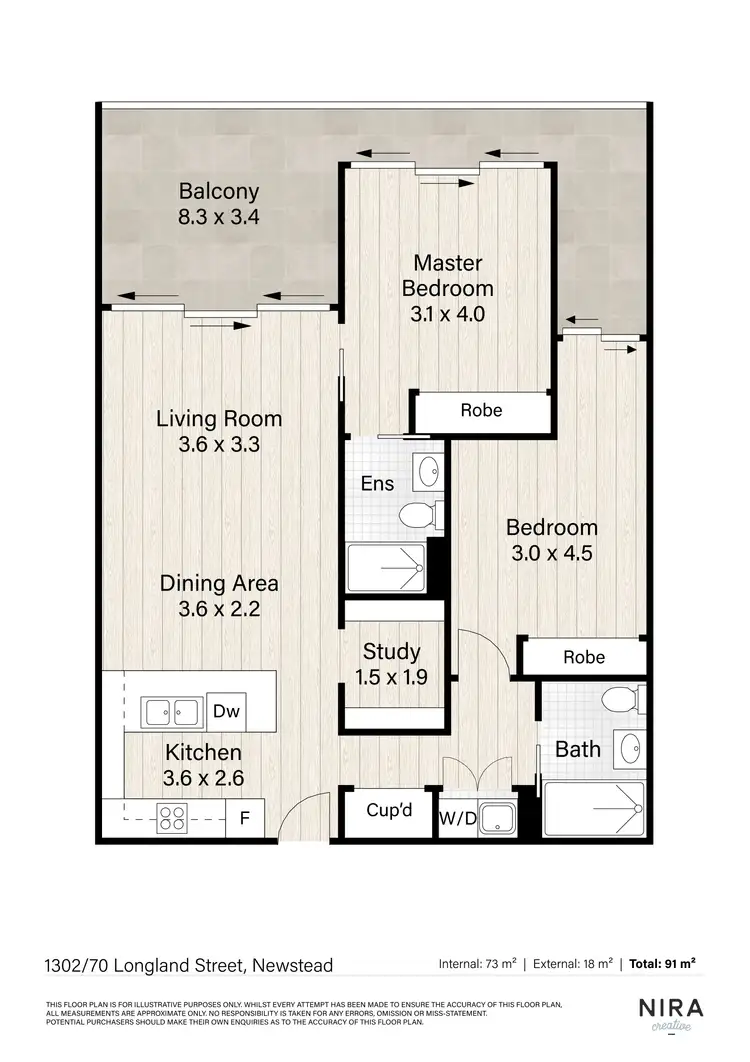 Floorplan of Homely apartment listing, 1302/70 Longland Street, Newstead QLD 4006