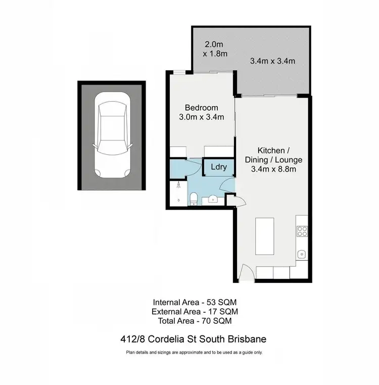 Floorplan of Homely apartment listing, 412/8 Cordelia Street, South Brisbane QLD 4101