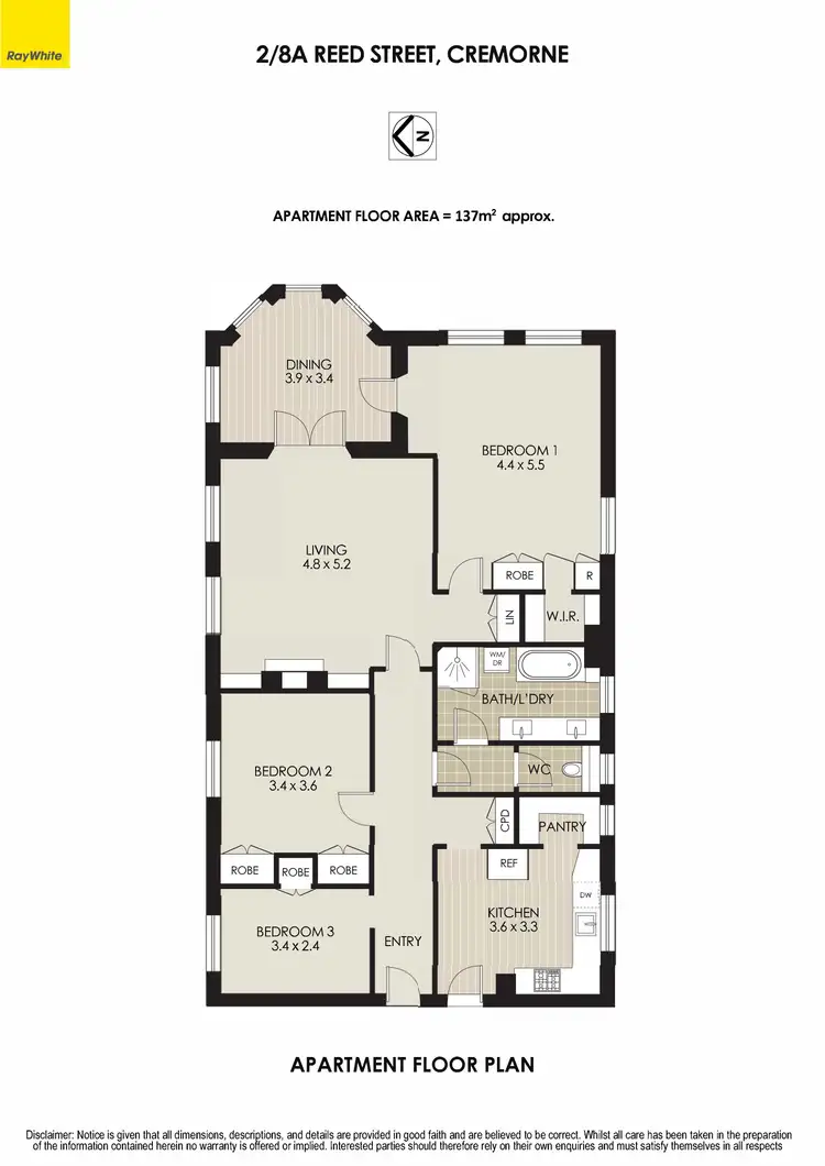 Floorplan of Homely apartment listing, 2/8A Reed Street, Cremorne NSW 2090