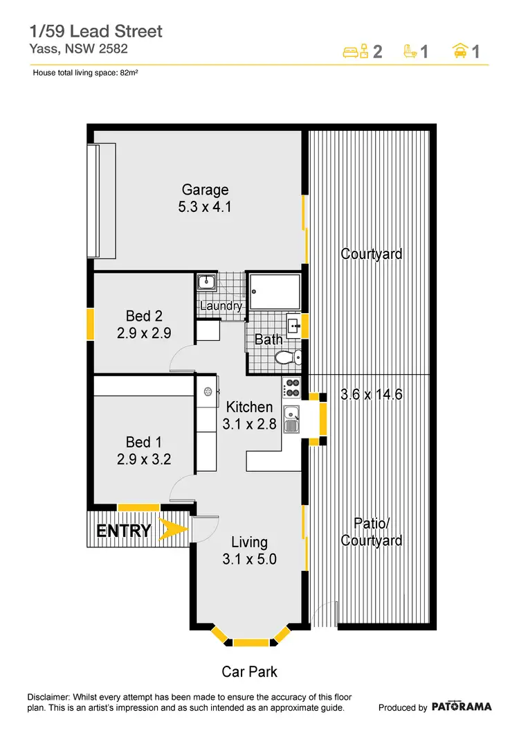 Floorplan of Homely unit listing, 1/59 Lead Street, Yass NSW 2582