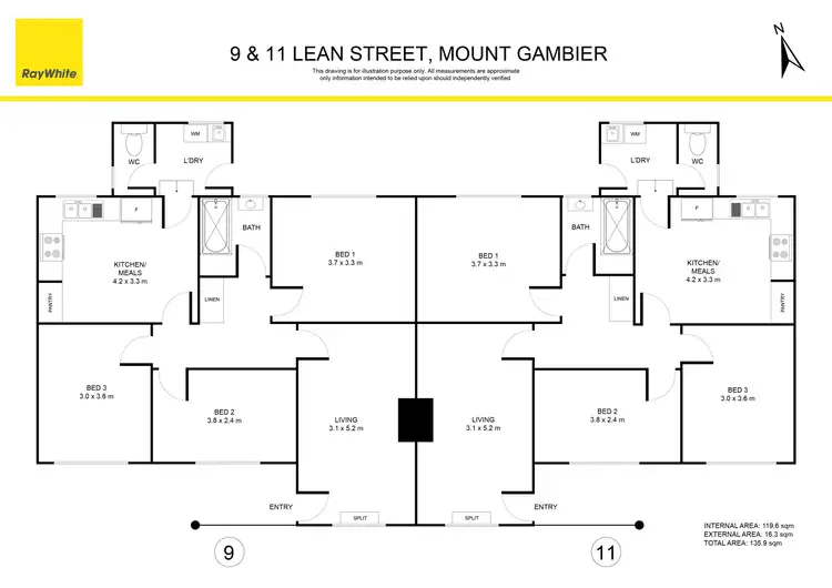 Floorplan of Homely semi-detached listing, 9 and 11 Lean Street, Mount Gambier SA 5290