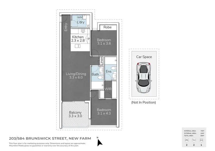 Floorplan of Homely unit listing, 203/584 Brunswick Street, New Farm QLD 4005