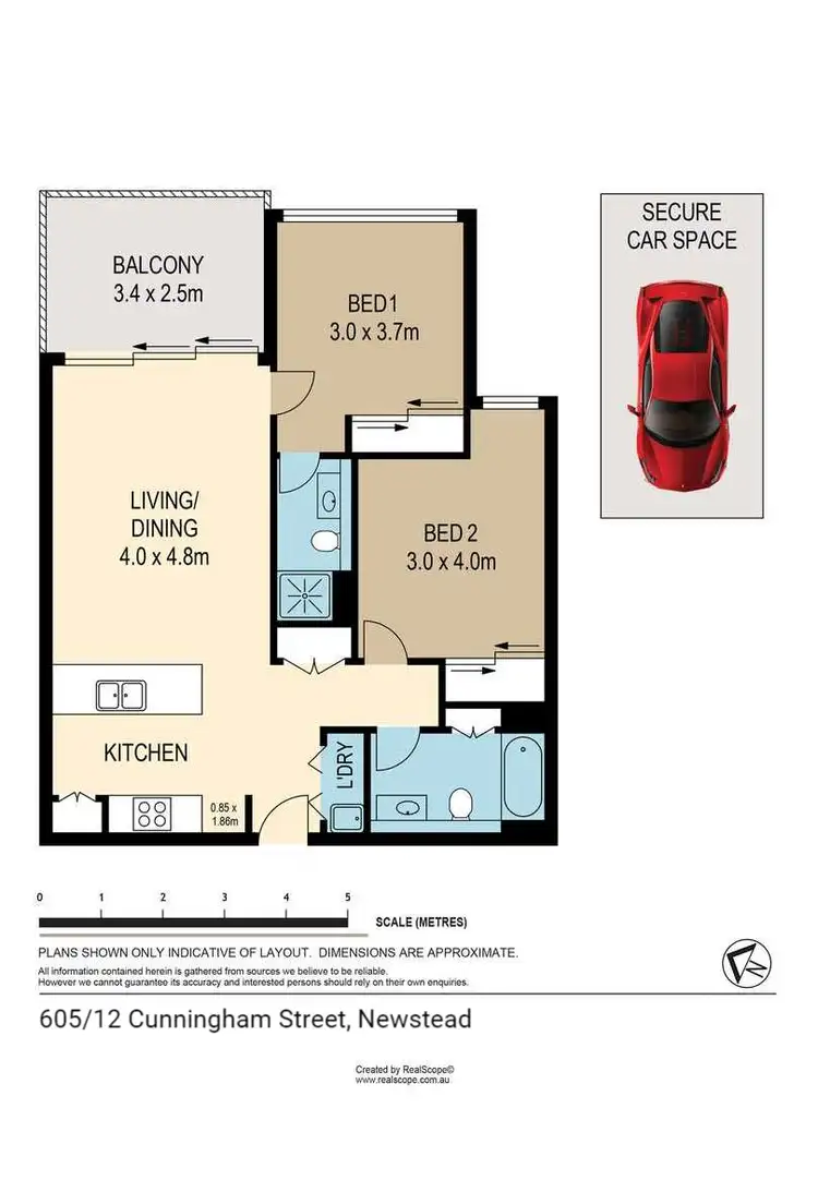 Floorplan of Homely apartment listing, 605/12 Cunningham Street, Newstead QLD 4006