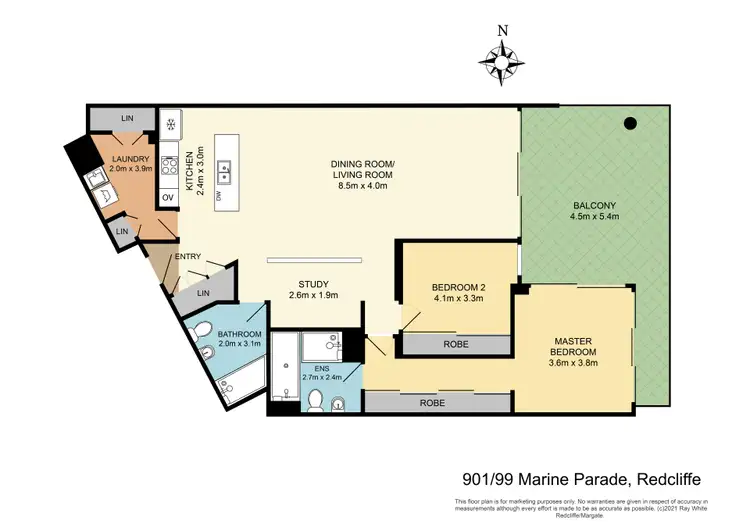 Floorplan of Homely unit listing, 901/99 Marine Parade, Redcliffe QLD 4020