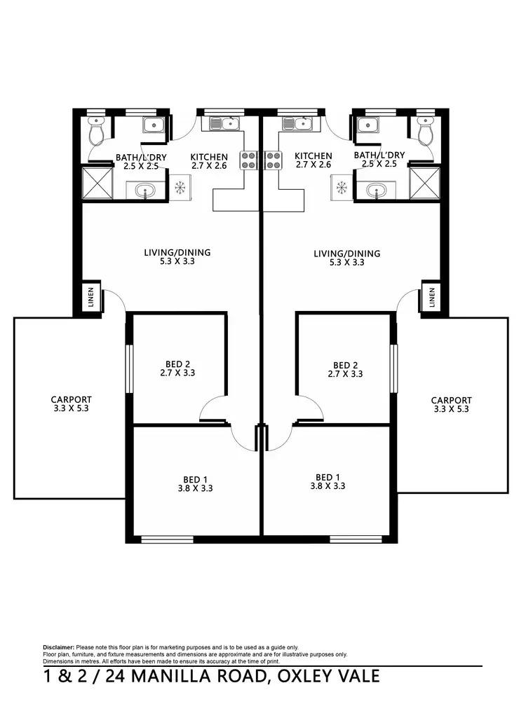 Floorplan of Homely semi-detached listing, 1 & 2/24 Manilla Road, Tamworth NSW 2340