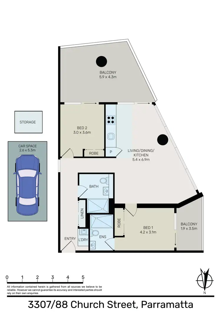Floorplan of Homely apartment listing, 3307/88 Church Street, Parramatta NSW 2150