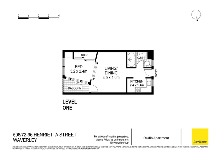 Floorplan of Homely studio listing, 506/72-96 Henrietta Street, Waverley NSW 2024