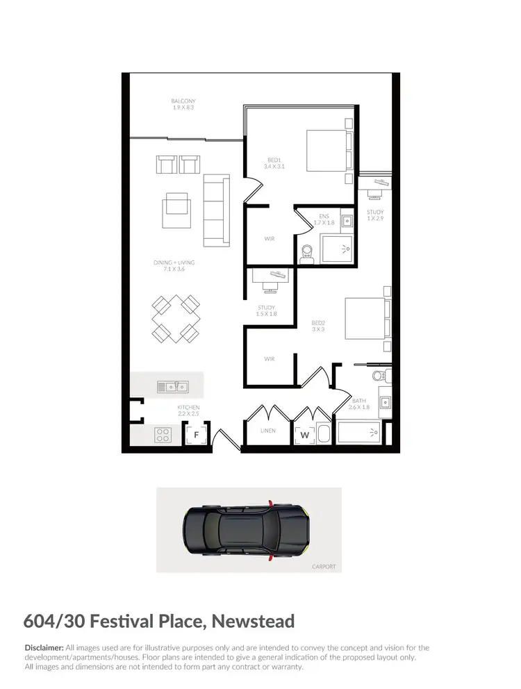 Floorplan of Homely apartment listing, 604/30 Festival Place, Newstead QLD 4006