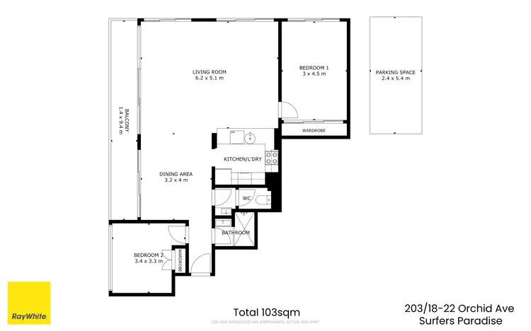 Floorplan of Homely apartment listing, 203/18-20 Orchid Avenue, Surfers Paradise QLD 4217