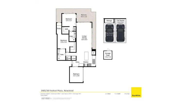 Floorplan of Homely apartment listing, 1905/30 Festival Place, Newstead QLD 4006