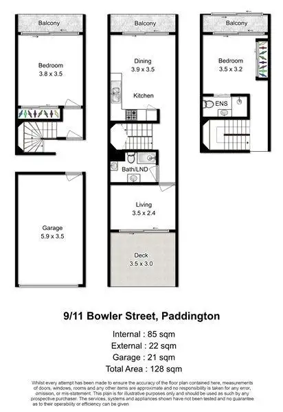 Floorplan of Homely townhouse listing, 9/11 Bowler Street, Paddington QLD 4064
