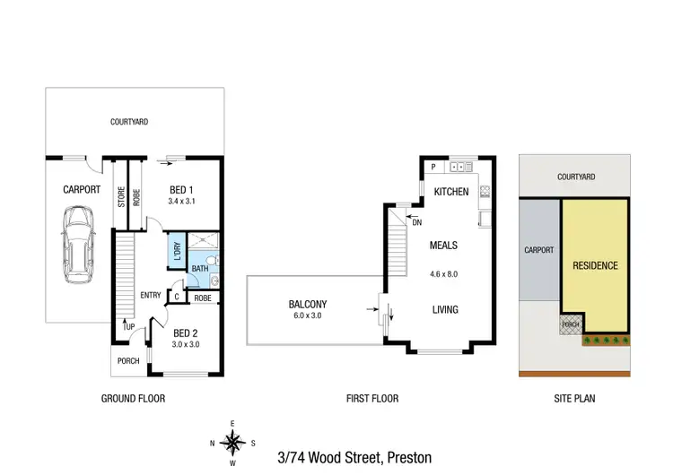 Floorplan of Homely townhouse listing, 3/74 Wood Street, Preston VIC 3072