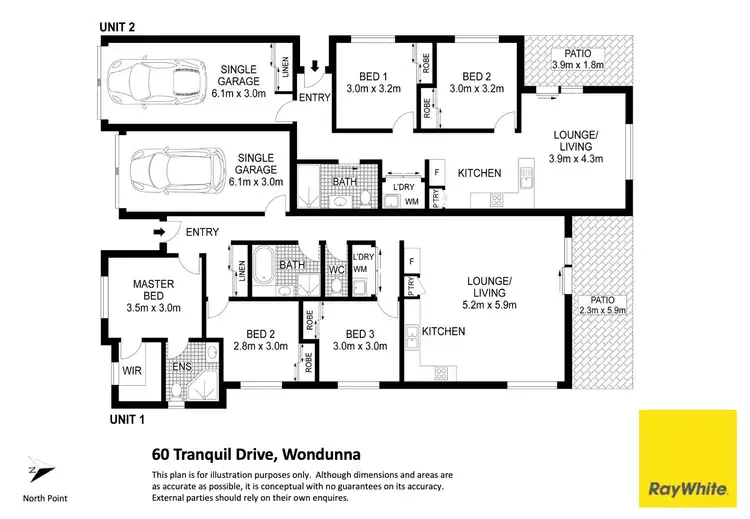 Floorplan of Homely semi-detached listing, 60 Tranquil Drive, Wondunna QLD 4655