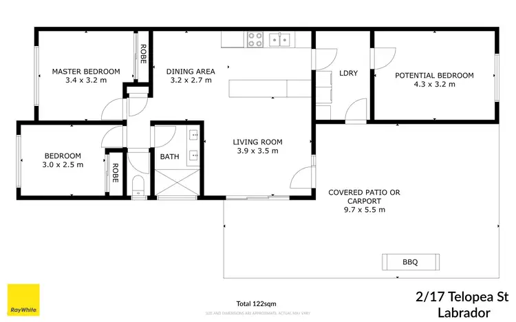 Floorplan of Homely semi-detached listing, 2/17 Telopea Street, Labrador QLD 4215