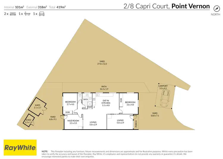 Floorplan of Homely semi-detached listing, 2/8 Capri Court, Point Vernon QLD 4655