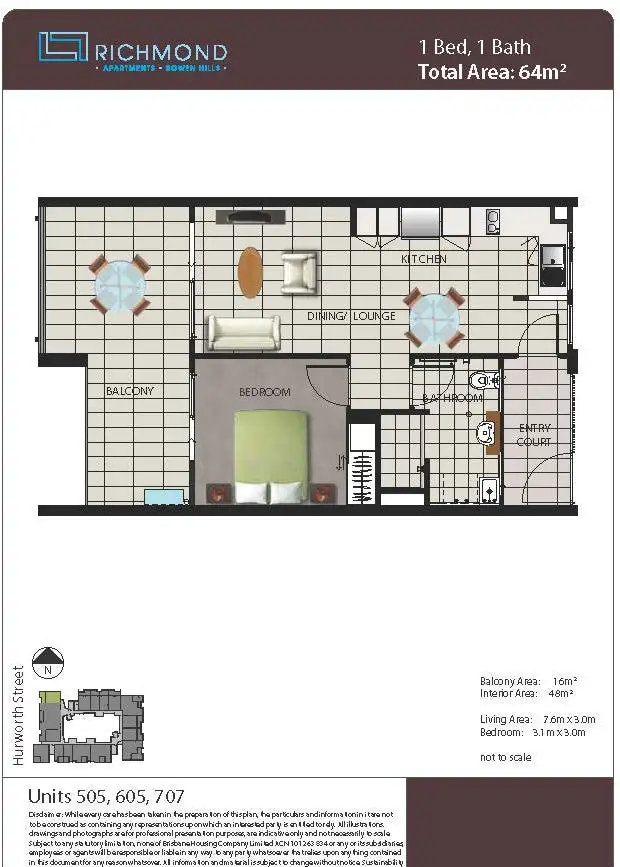 Floorplan of Homely apartment listing, 605/8 Hurworth Street, Bowen Hills QLD 4006