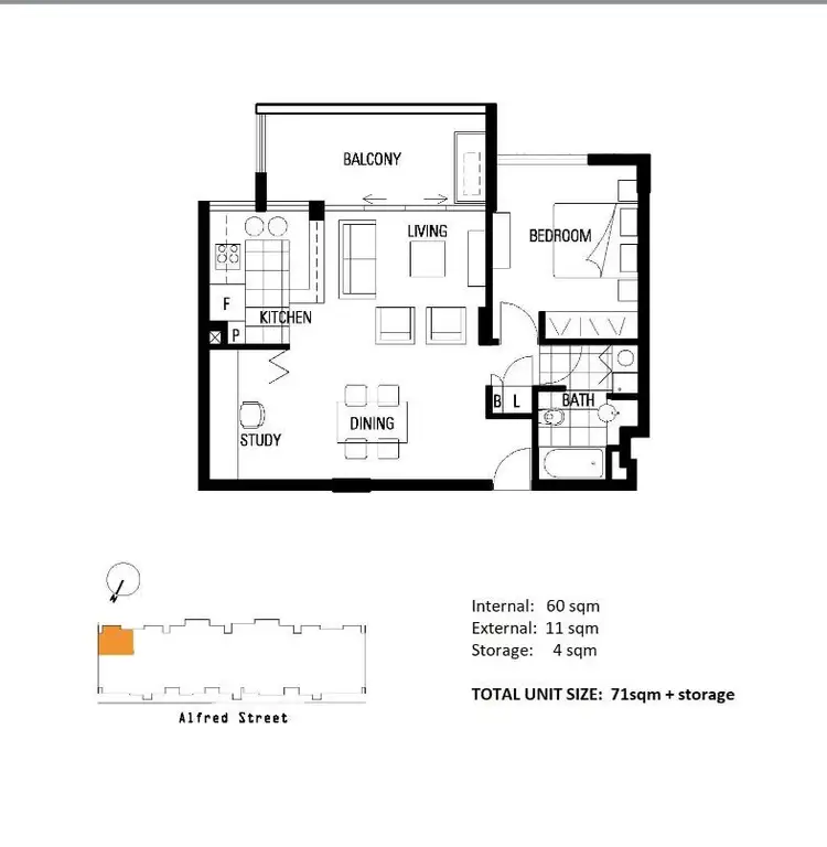 Floorplan of Homely apartment listing, 216/82 ALFRED Street, Fortitude Valley QLD 4006
