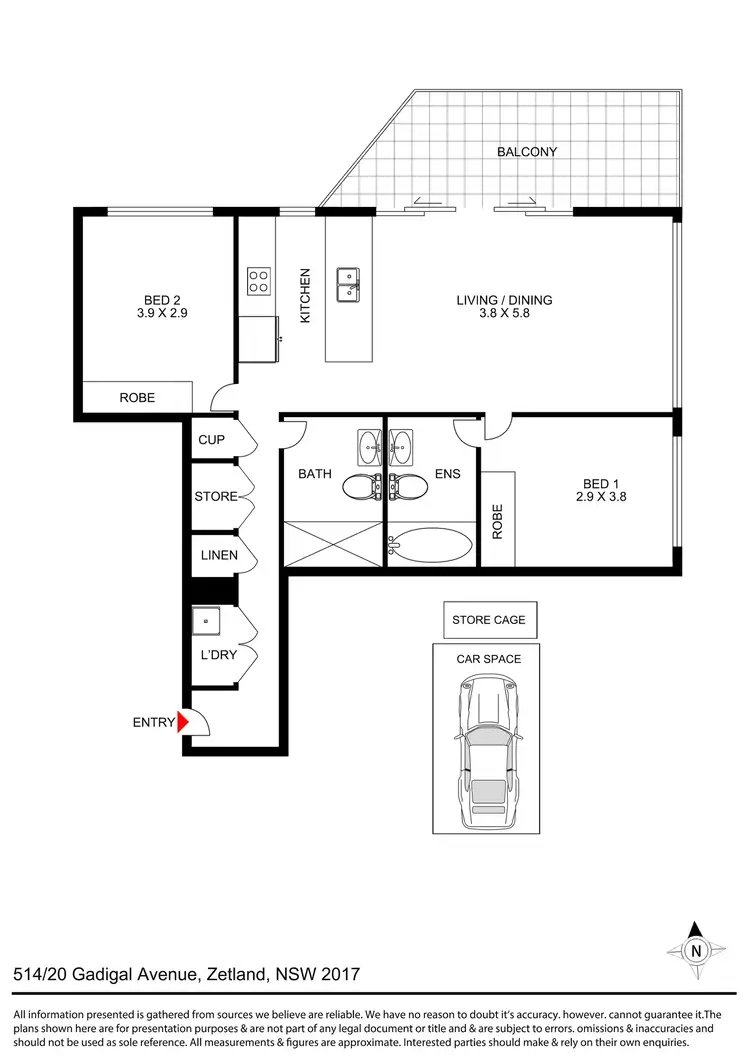 Floorplan of Homely apartment listing, 514/20 Gadigal Avenue, Zetland NSW 2017