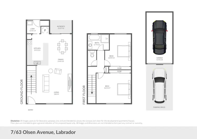 Floorplan of Homely townhouse listing, 7/63 Olsen Avenue, Labrador QLD 4215