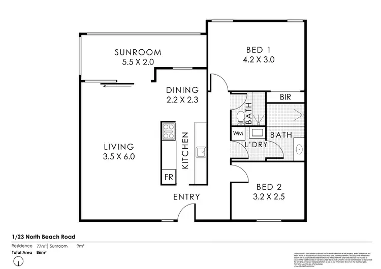 Floorplan of Homely unit listing, 1/23 North Beach Road, North Beach WA 6020