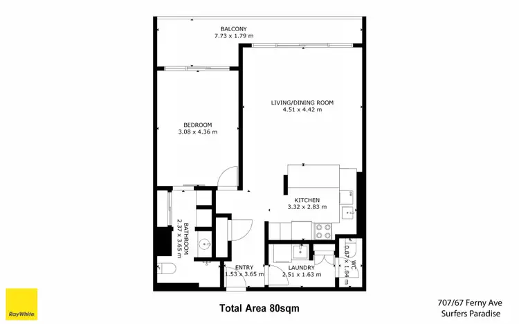 Floorplan of Homely apartment listing, 707/67 Ferny Avenue, Surfers Paradise QLD 4217