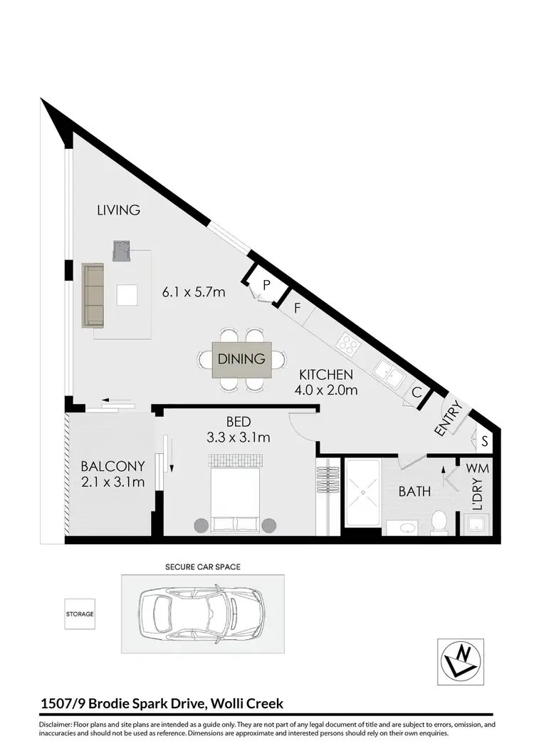 Floorplan of Homely apartment listing, 1507/9 Brodie Spark Drive, Wolli Creek NSW 2205