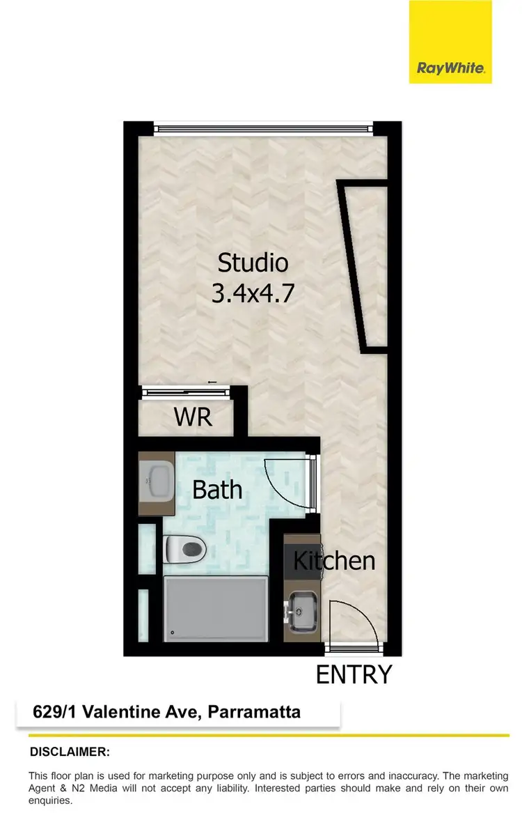 Floorplan of Homely studio listing, 629/1-3 Valentine Avenue, Parramatta NSW 2150