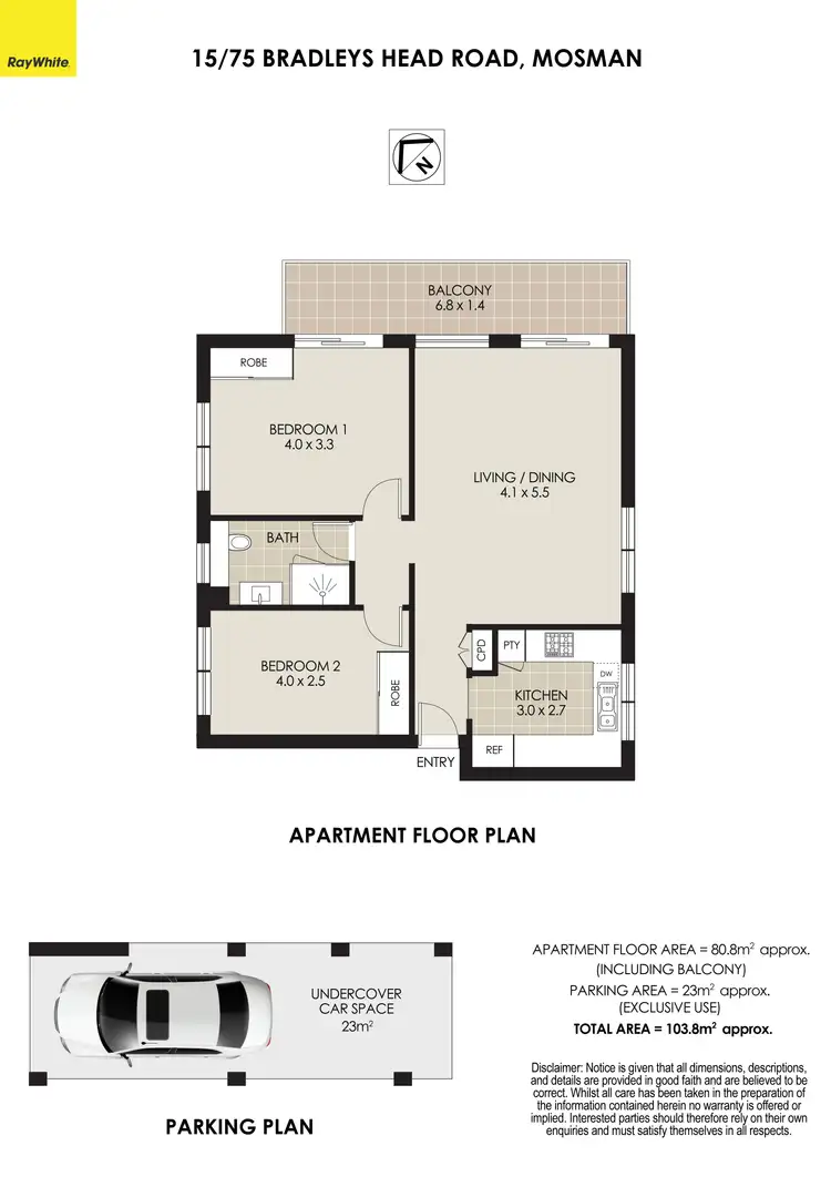 Floorplan of Homely apartment listing, 15/75 Bradleys Head Road, Mosman NSW 2088