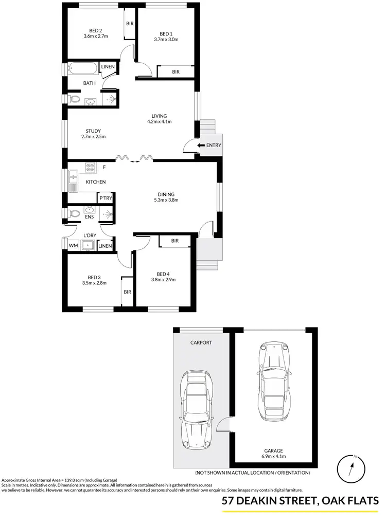 Floorplan of Homely semi-detached listing, 57 Deakin Street, Oak Flats NSW 2529