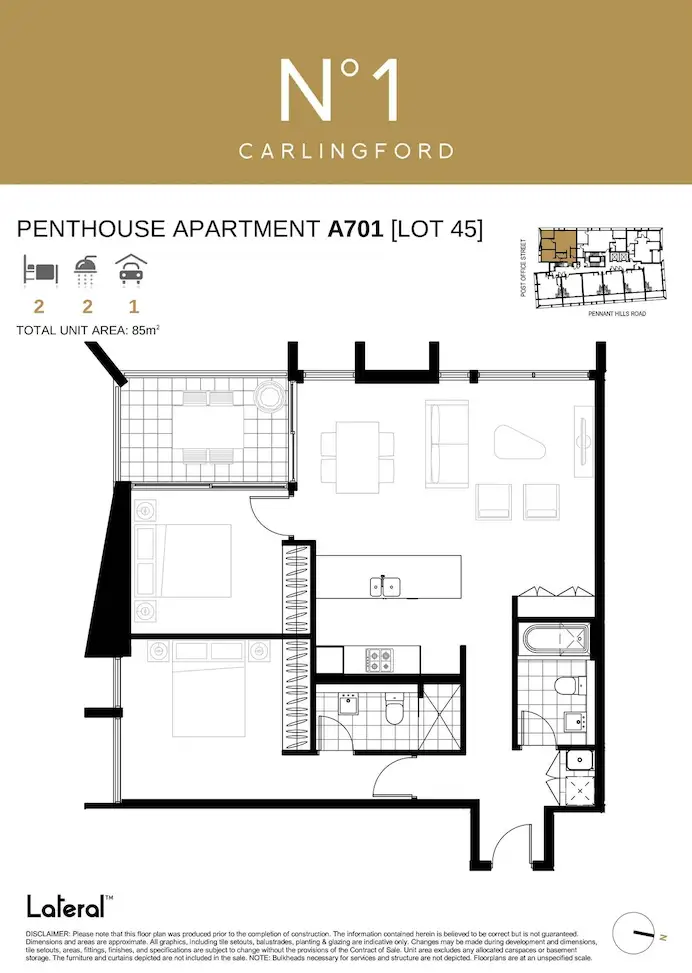 Floorplan of Homely apartment listing, 701/1 Post Office Street, Carlingford NSW 2118