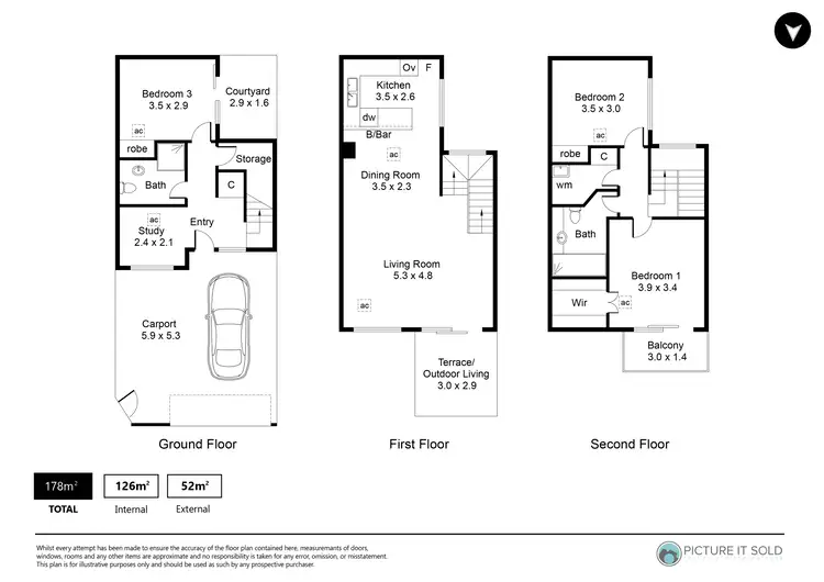 Floorplan of Homely townhouse listing, 3 Oliver Court, Adelaide SA 5000