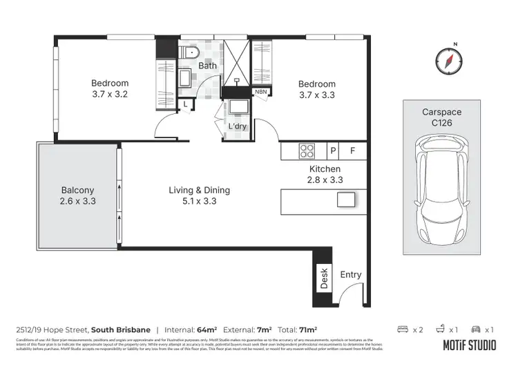 Floorplan of Homely apartment listing, 2512/19 Hope Street, South Brisbane QLD 4101
