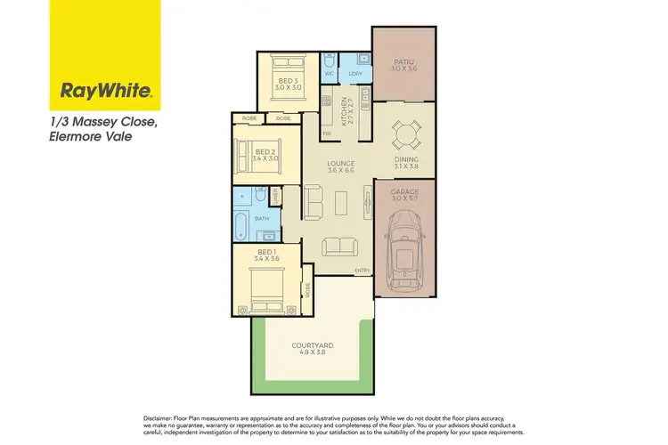 Floorplan of Homely villa listing, 1/3 Massey Close, Elermore Vale NSW 2287