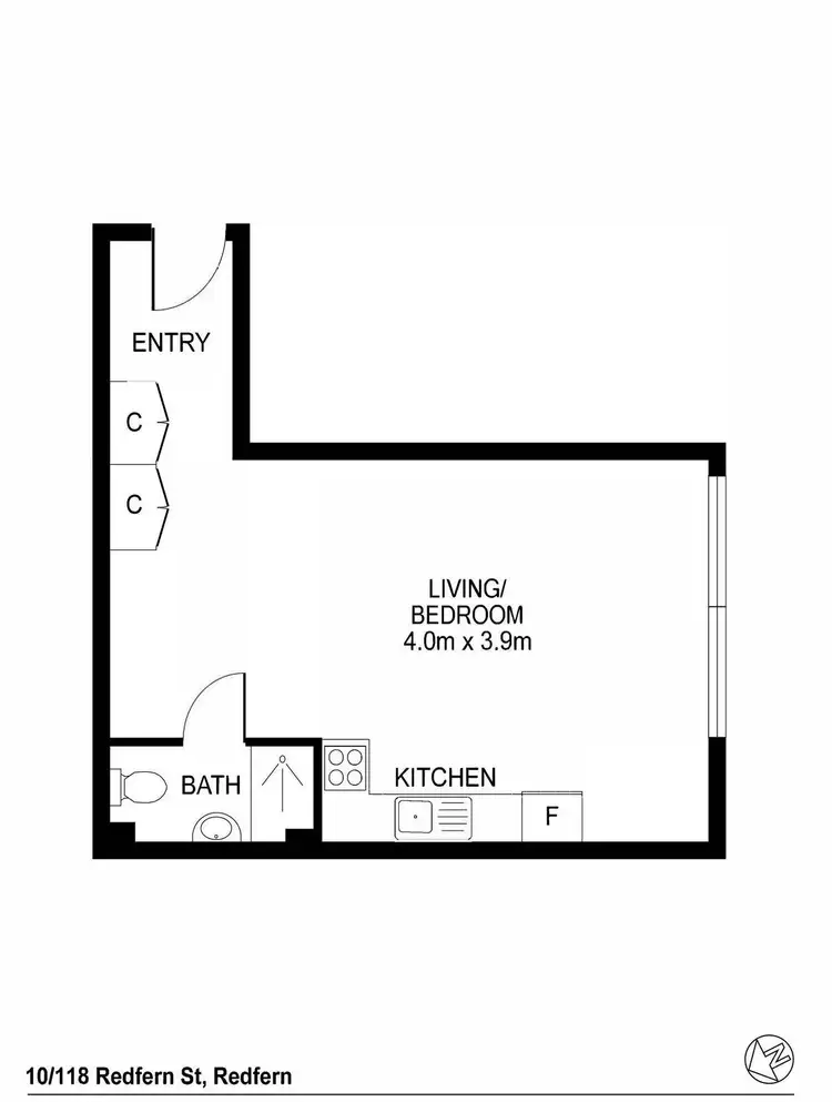 Floorplan of Homely studio listing, 10/118 Redfern Street, Redfern NSW 2016