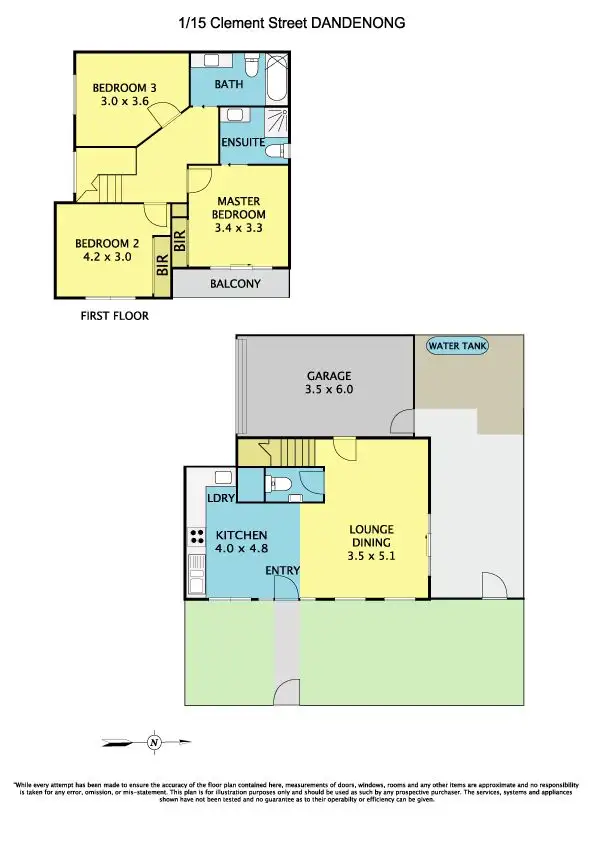 Floorplan of Homely townhouse listing, 1/15 Clement Street, Dandenong VIC 3175