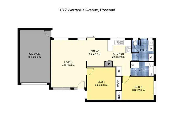 Floorplan of Homely unit listing, 1/72 Warranilla Avenue, Rosebud VIC 3939
