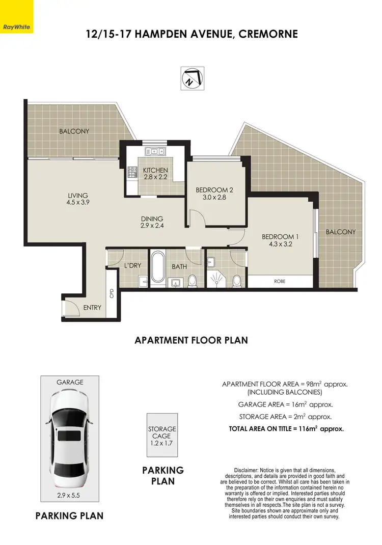 Floorplan of Homely apartment listing, 12/15-17 Hampden Avenue, Cremorne NSW 2090