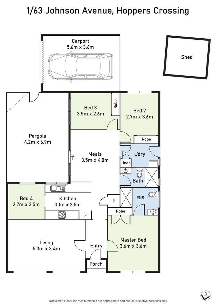 Floorplan of Homely semi-detached listing, 1/63 Johnson Avenue, Hoppers Crossing VIC 3029