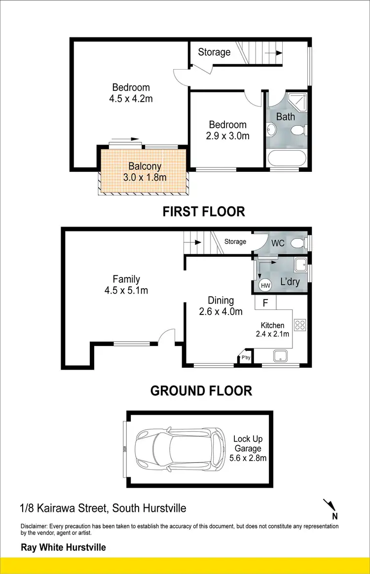 Floorplan of Homely townhouse listing, 1/8 Kairawa Street, South Hurstville NSW 2221