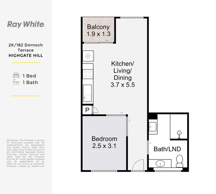 Floorplan of Homely apartment listing, 2K/182 Dornoch Terrace, Highgate Hill QLD 4101