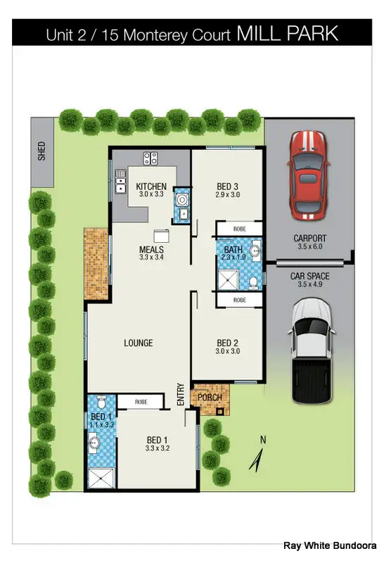 Floorplan of Homely unit listing, 2/15 Monterey Ct, Mill Park VIC