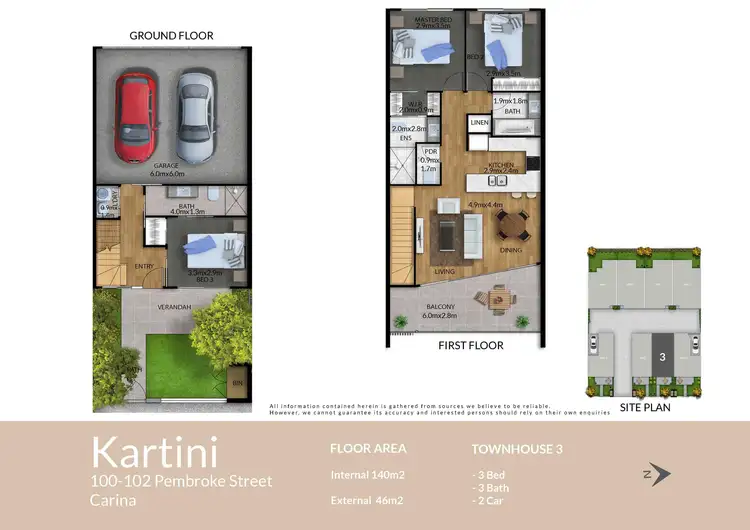 Floorplan of Homely townhouse listing, 2 and 3 and 6/100 Pembroke Street, Carina QLD 4152