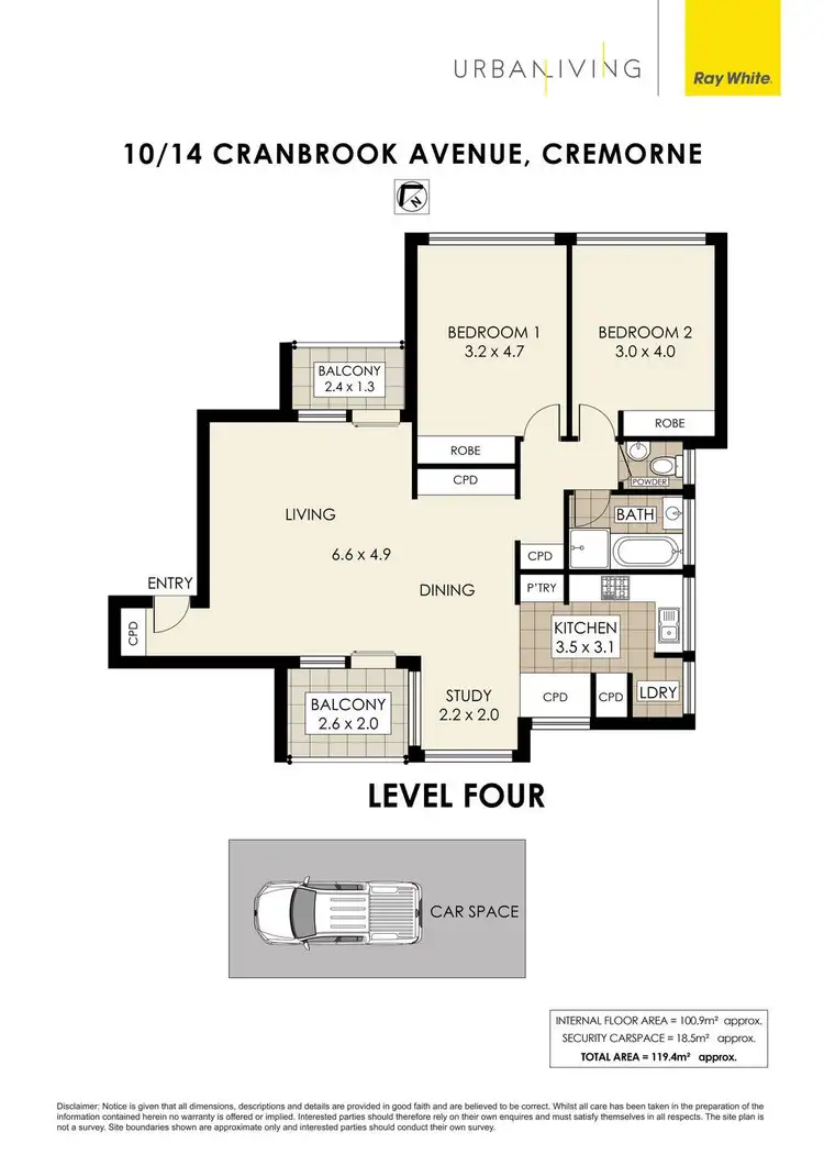 Floorplan of Homely apartment listing, 10/14 Cranbrook Avenue, Cremorne NSW 2090