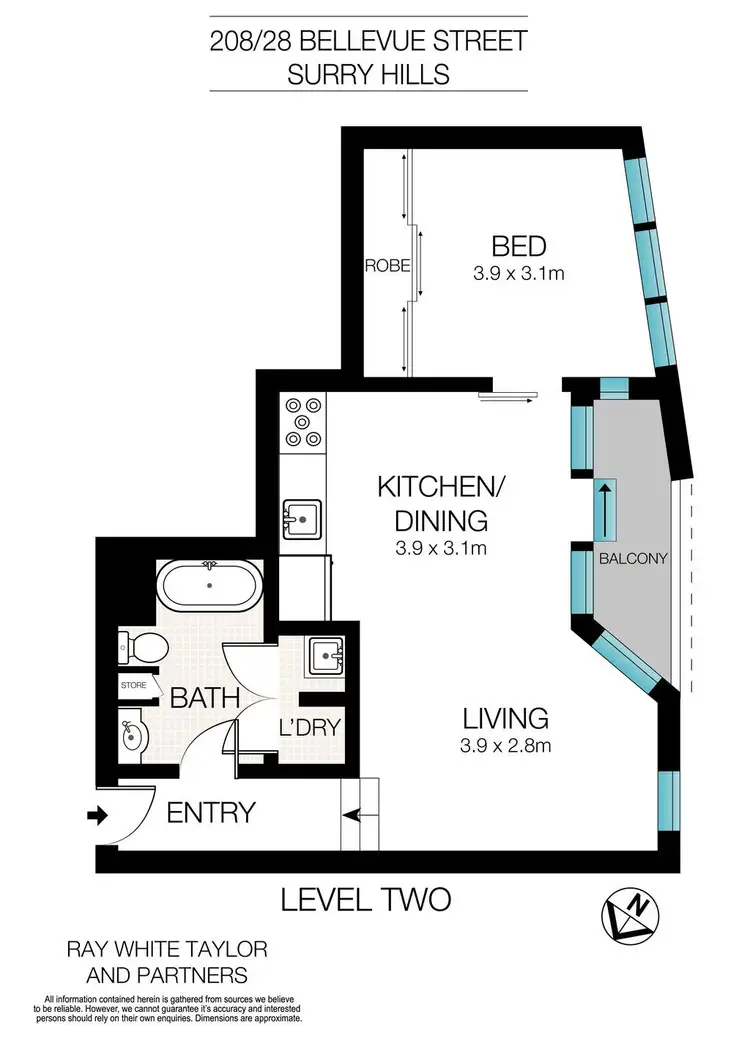 Floorplan of Homely apartment listing, 208/24-38 Bellevue Street, Surry Hills NSW 2010