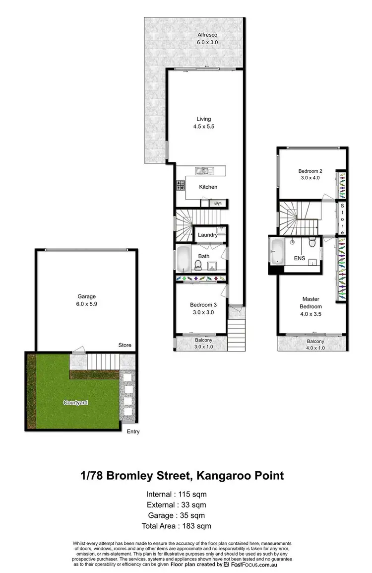 Floorplan of Homely townhouse listing, 1/78 Bromley Street, Kangaroo Point QLD 4169