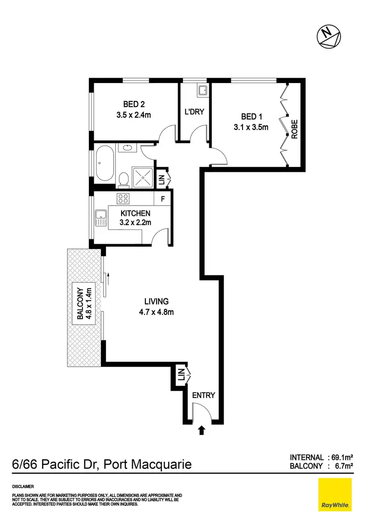 Floorplan of Homely unit listing, 6/66 Pacific Drive, Port Macquarie NSW 2444